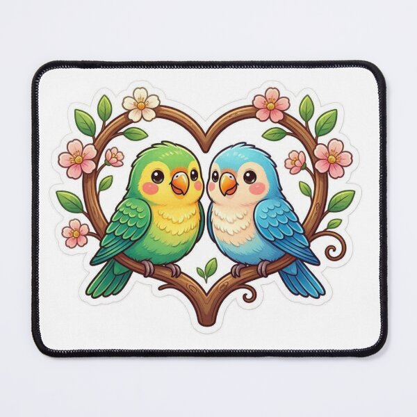 Item preview, Cute Lovebirds Sticker – Kawaii Parrot Couple in Heart Frame, Romantic Floral Bird Vinyl Decal designed and sold by Pandey14.