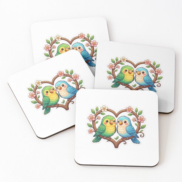 Item preview, Cute Lovebirds Sticker – Kawaii Parrot Couple in Heart Frame, Romantic Floral Bird Vinyl Decal designed and sold by Pandey14.