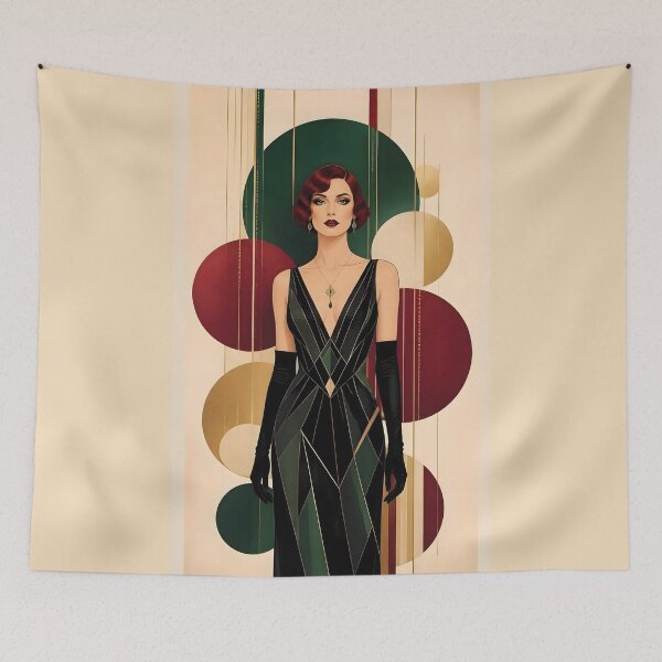Item preview, Elegant 1920s Flapper Woman with burgundy red hair in Modern Graphic Style designed and sold by Lucia Amaris Art.