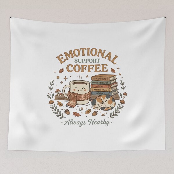 Item preview, Emotional Support Coffee Cozy Autumn Shirt | Book Lover Coffee Lover Cute Cat Gift designed and sold by softmind studio.