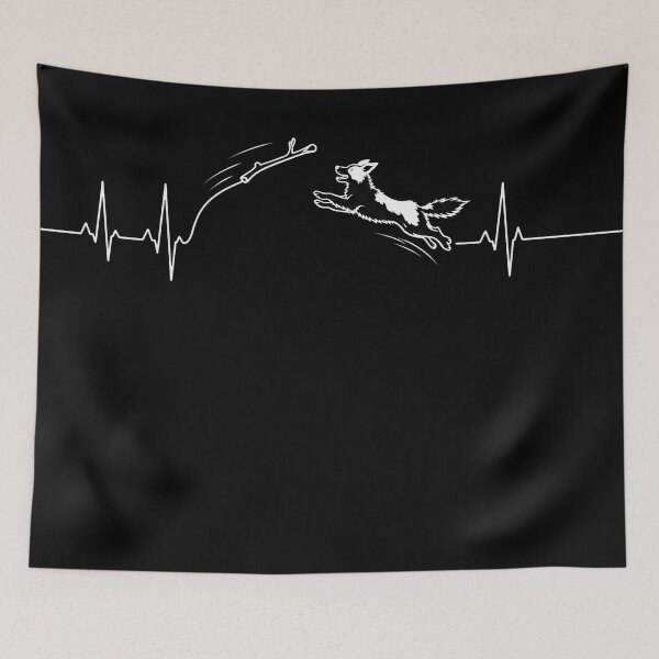 Item preview, ❤️ HEARTBEAT COLLECITON ❤️ - Heartbeat Dog - Joyful dog chasing heartbeat arc - Border Collie v2 - for darker backgrounds designed and sold by WheelieGdArt.