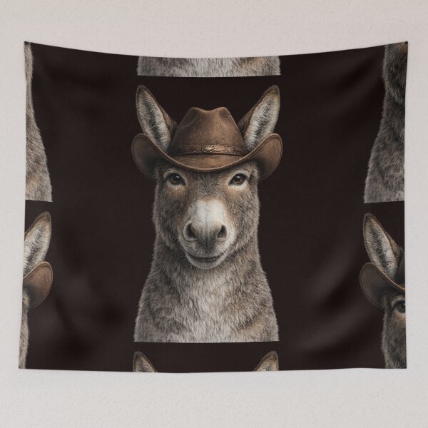 Item preview, Cowboy Donkey Wearing Western Hat Portrait designed and sold by BagFactoryUK.