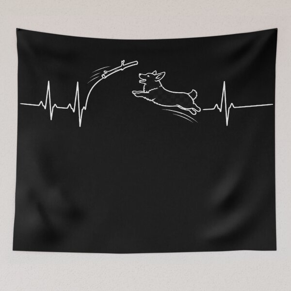 Item preview, ❤️ HEARTBEAT COLLECITON ❤️ - Heartbeat Dog - Joyful dog chasing heartbeat arc - Corgi - for darker backgrounds designed and sold by WheelieGdArt.
