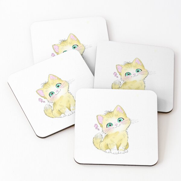 Item preview, Cute Kitten with Green Eyes and Hearts Illustration designed and sold by DreamyBrushArt.