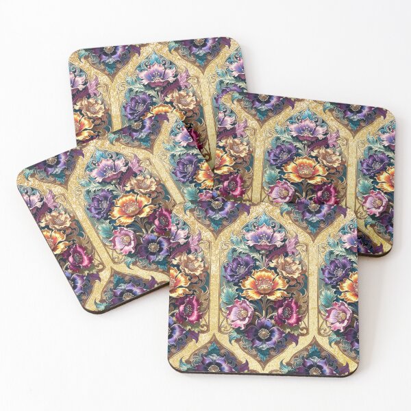 Item preview, Colorful Floral Pattern with Gold Ornaments designed and sold by behappyandrelax.