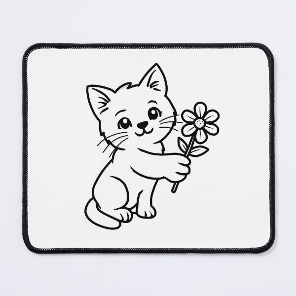 Item preview, Cute Cat with Flower Line Art - Minimal Black and White Kitten Drawing designed and sold by Graphroad.