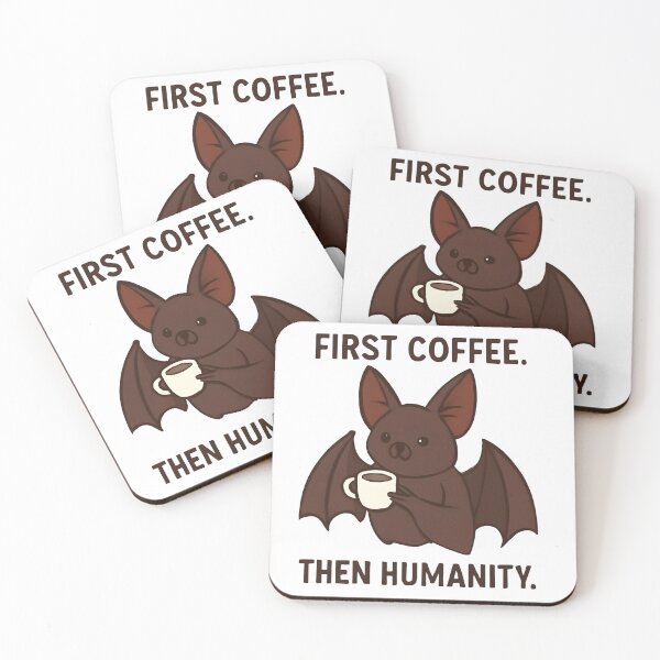 Item preview, First Coffee, Then Humanity – Cute Coffee Bat | Funny Coffee Lover Halloween Design designed and sold by KAM-KAM-STORE.
