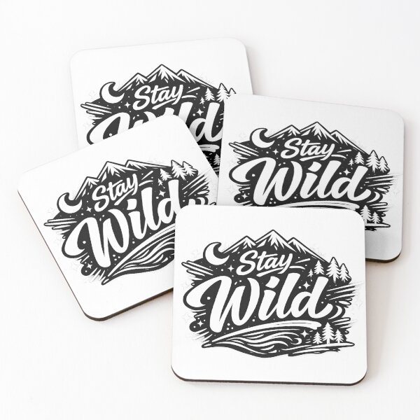 Item preview, Stay Wild Mountain Adventure White Line Art T-Shirt Design designed and sold by SketchPalet.