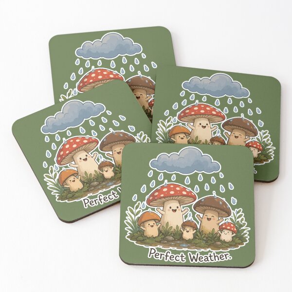 Item preview, Perfect Weather Cute Happy Mushrooms Rain Lover designed and sold by SimplePoDesign.