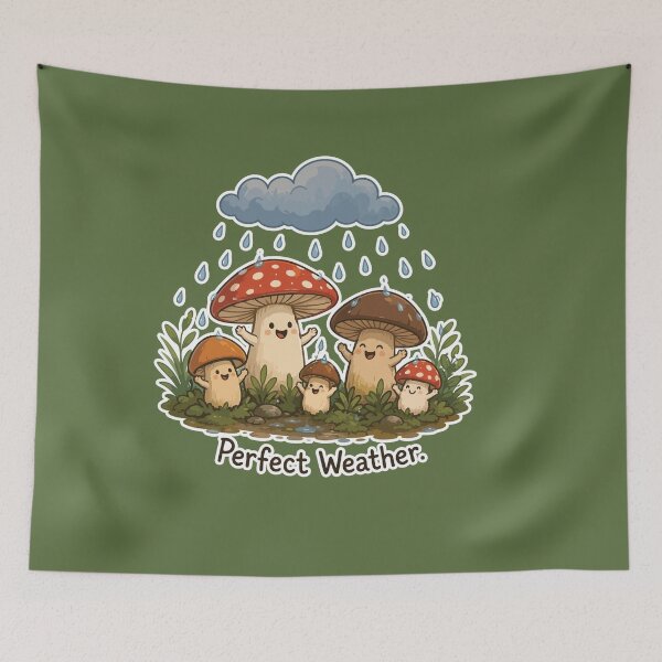 Item preview, Perfect Weather Cute Happy Mushrooms Rain Lover designed and sold by SimplePoDesign.
