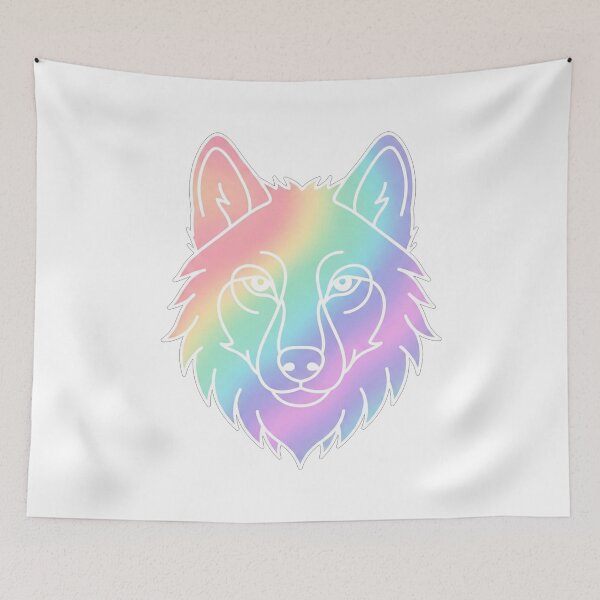 Item preview, Rainbow Wolf Minimalist Line Art Portrait designed and sold by Owcomm.