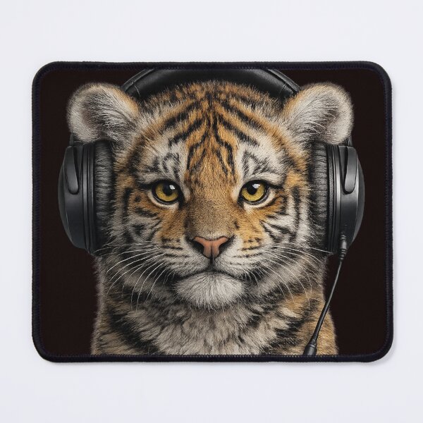 Item preview, Baby Tiger Wearing Headphones Portrait designed and sold by BagFactoryUK.