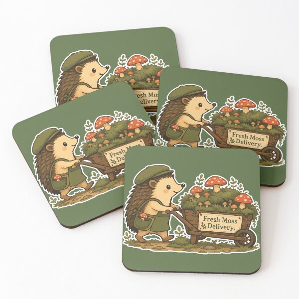 Item preview, Fresh Moss Delivery Cute Hedgehog Mushroom designed and sold by SimplePoDesign.