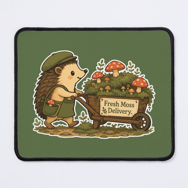 Item preview, Fresh Moss Delivery Cute Hedgehog Mushroom designed and sold by SimplePoDesign.