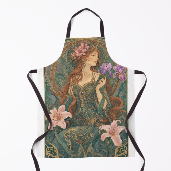 Item preview, Elegant Art Nouveau Lady with Iris and Lily Flowers designed and sold by jo-e-basta.