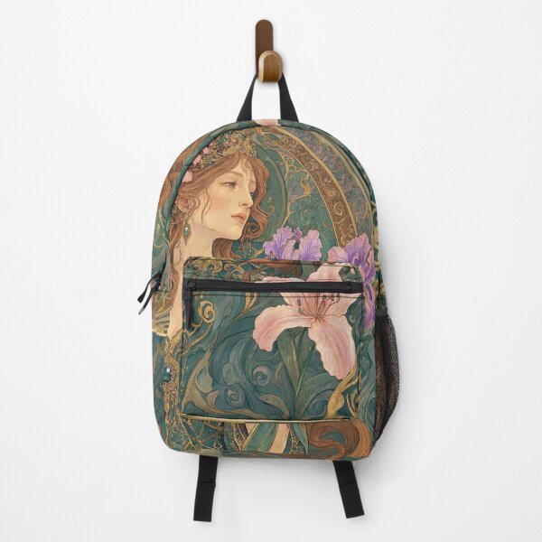 Item preview, Elegant Art Nouveau Lady with Iris and Lily Flowers designed and sold by jo-e-basta.