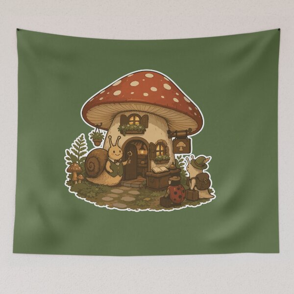 Item preview, Cute Snail Inn Mushroom House Cottagecore designed and sold by SimplePoDesign.