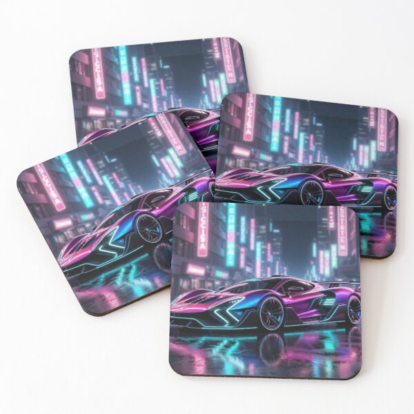 Item preview, Cyberpunk Neon Supercar Synthwave Poster designed and sold by Nexus Space.