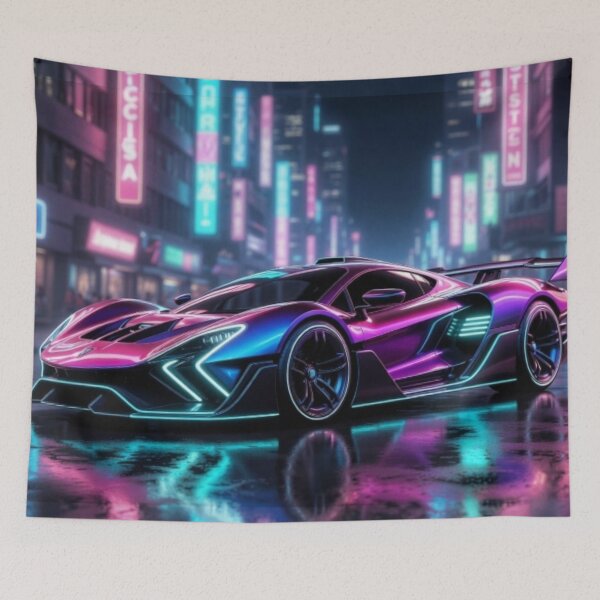 Item preview, Cyberpunk Neon Supercar Synthwave Poster designed and sold by Nexus Space.