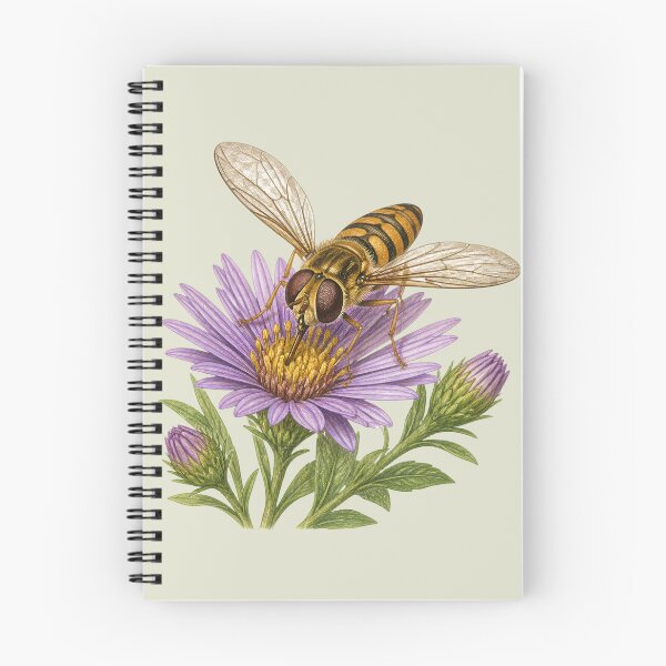 Item preview, Marmalade Hoverfly on Purple Aster | Pollinator Nature Study designed and sold by BloomStudio1.