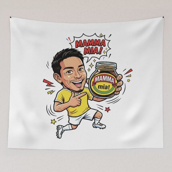 Item preview, Funny Anime Soccer Japan Legend Mamma Mia -MARMITE parody- designed and sold by LOVEARTDESIGN.