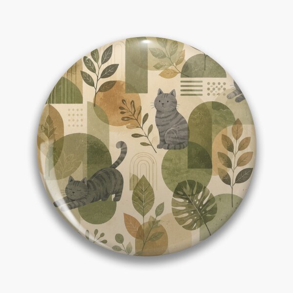 Item preview,  Sage Green Botanical Gray Cat Geometric Pattern designed and sold by Mindworx21.