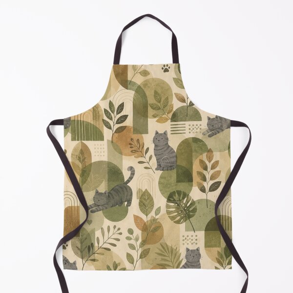 Item preview, Sage Green Botanical Gray Cat Geometric Pattern designed and sold by Mindworx21.