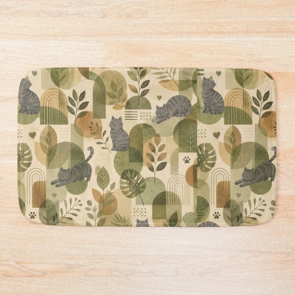 Item preview,  Sage Green Botanical Gray Cat Geometric Pattern designed and sold by Mindworx21.