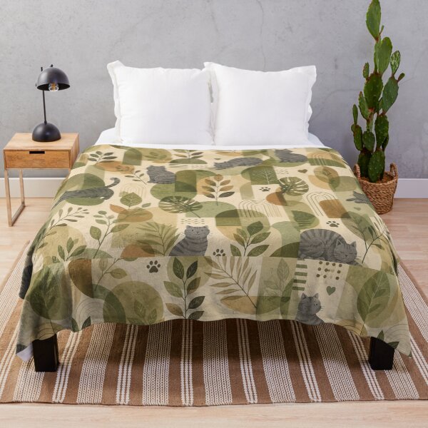 Item preview,  Sage Green Botanical Gray Cat Geometric Pattern designed and sold by Mindworx21.