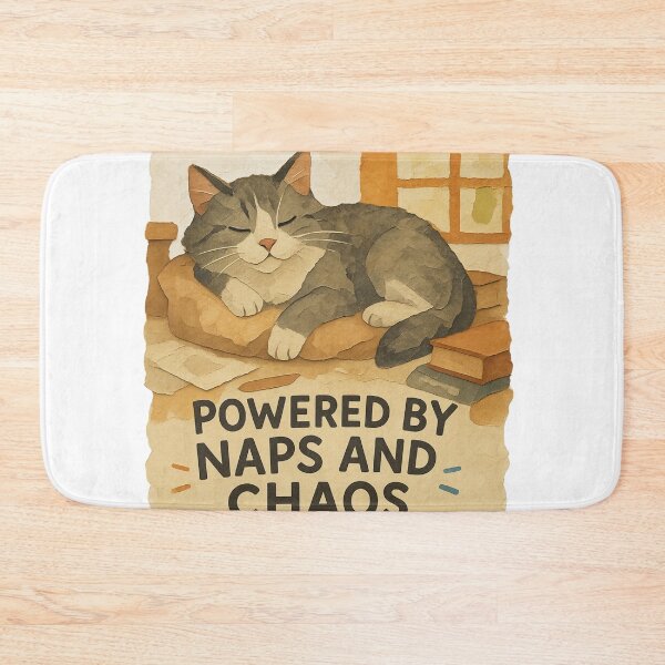 Item preview, Sleepy Cat Powered by Naps and Chaos Fun Design Cute Watercolor designed and sold by Cat-astrophes.