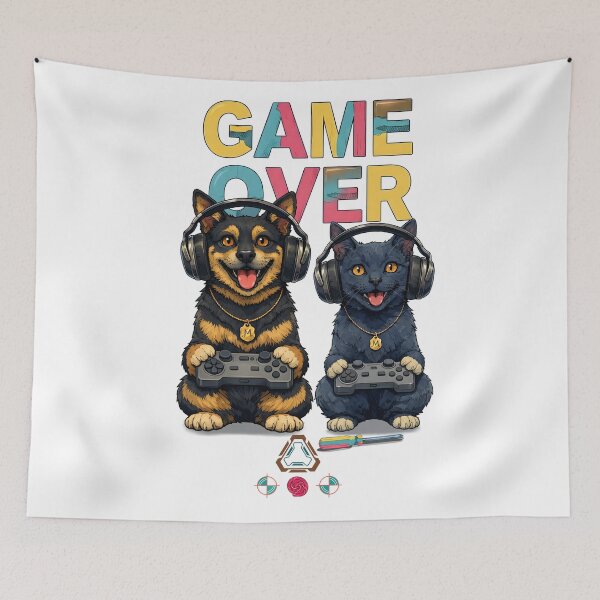 Item preview, Game Over – Cat & Dog Gaming Buddies designed and sold by m-yoga-store.