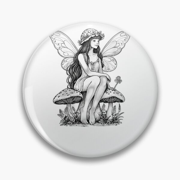 Item preview, Cottagecore Mushroom Fairy Line Art – Whimsical Toadstool Girl designed and sold by 996Basch.