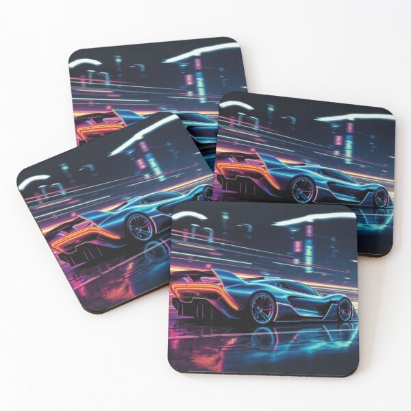 Item preview, Cyberpunk Hypercar Neon Light Trails Poster designed and sold by Nexus Space.