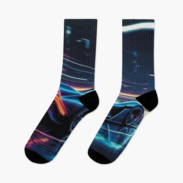 Item preview, Cyberpunk Hypercar Neon Light Trails Poster designed and sold by Nexus Space.
