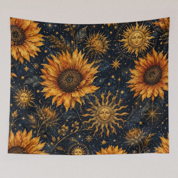 Item preview, Vintage Mystical Sunflowers & Celestial Sun Pattern designed and sold by Digital Muse Store.