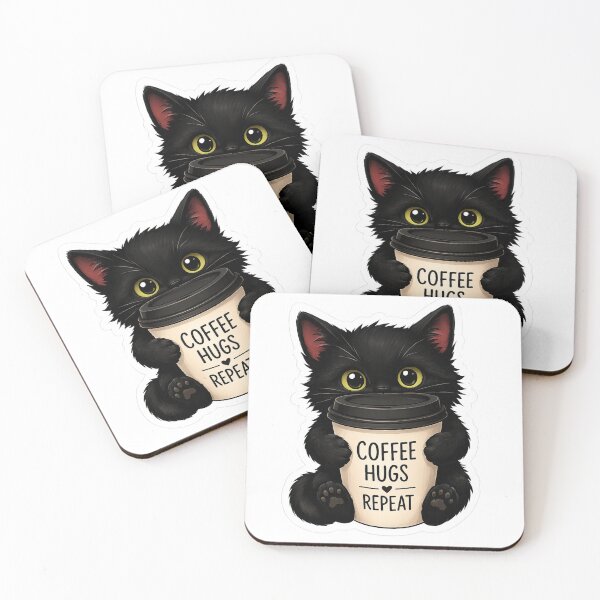 Item preview, Black Cat Hugging Coffee Cup Sticker | Cute Coffee Cat Lover Gift designed and sold by Skedart.