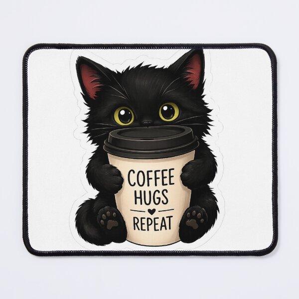 Item preview, Black Cat Hugging Coffee Cup Sticker | Cute Coffee Cat Lover Gift designed and sold by Skedart.