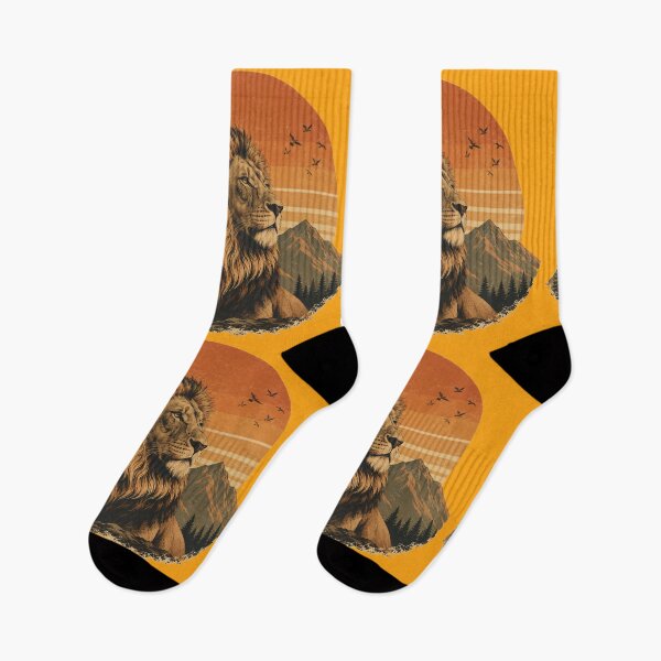 Item preview, Majestic Lion Vintage Sunset | Retro Wildlife Mountain Nature Design designed and sold by LeonixPrint.