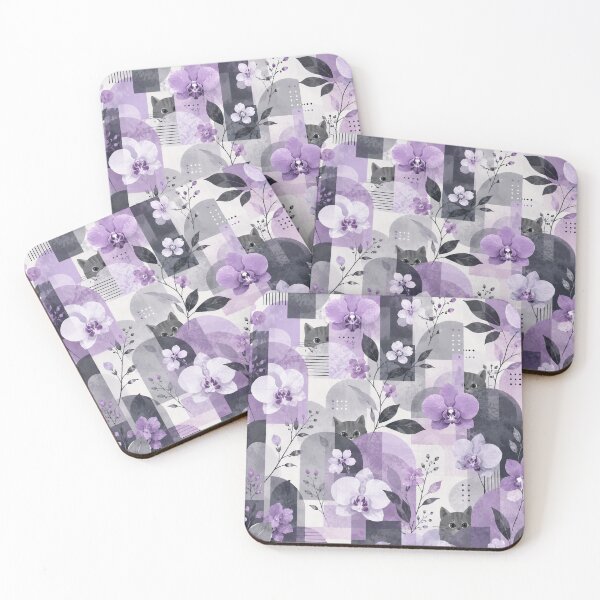 Item preview, Lilac Orchid Gray Cat Geometric Pattern designed and sold by Mindworx21.