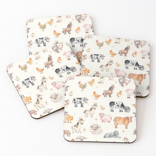 Item preview, Watercolor Cute Farm Animals Seamless Pattern designed and sold by mijaczeek.