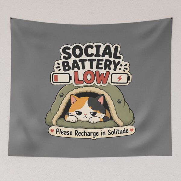 Item preview, Social Battery Low Calico Cat – Funny Introvert Quote designed and sold by Adjie Triawan.