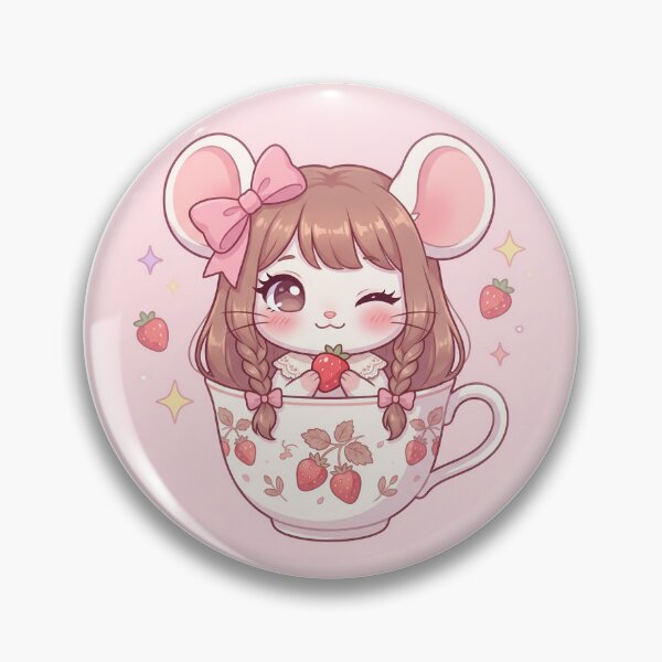 Item preview, Cute Strawberry Teacup Mouse - Coquette Aesthetic Chibi designed and sold by CaliLuminos.