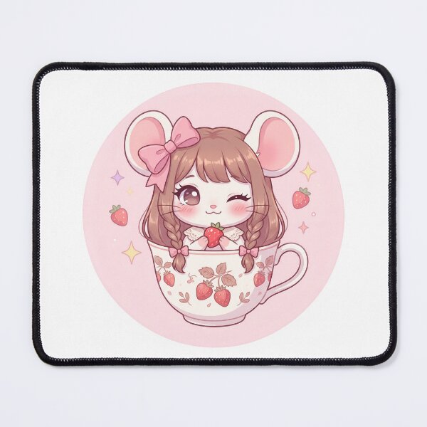Item preview, Cute Strawberry Teacup Mouse - Coquette Aesthetic Chibi designed and sold by CaliLuminos.