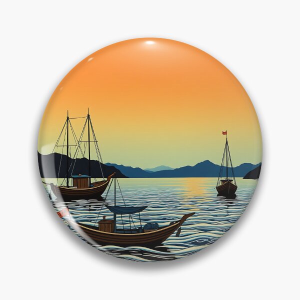 Item preview, Ukiyo-e Fishing Boats at Sunset | Japanese Wave Art designed and sold by T-domain.