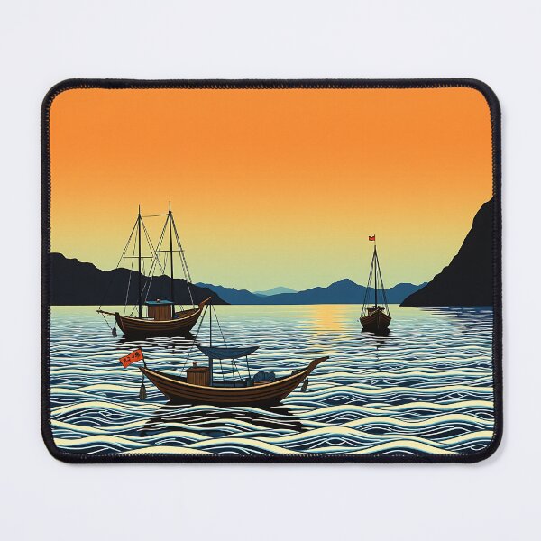Item preview, Ukiyo-e Fishing Boats at Sunset | Japanese Wave Art designed and sold by T-domain.