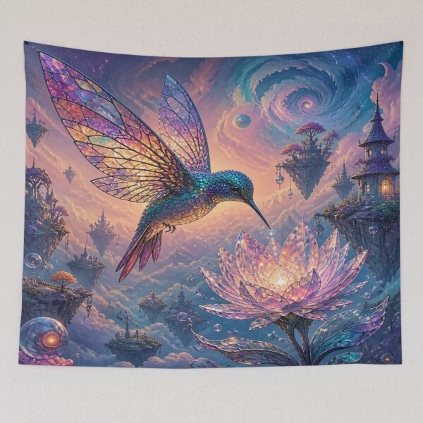 Artikelvorschau, Fantasy Hummingbird Glow – Surreal Lotus Sky entworfen und verkauft von FotoworldEdel.