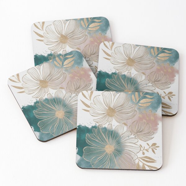 Item preview, Elegant Gold Teal Watercolor Floral Art designed and sold by NNCollection.