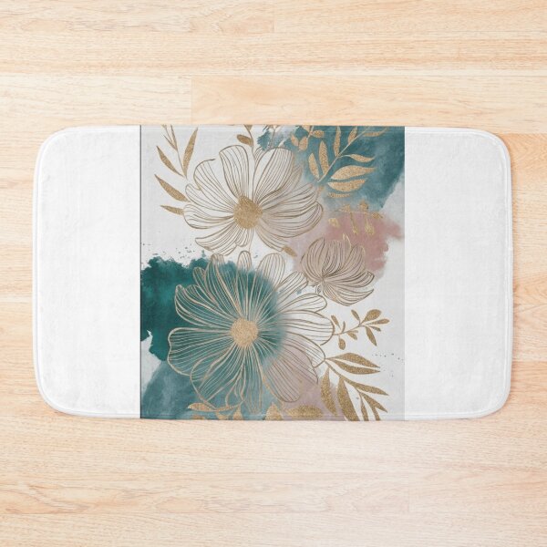 Item preview, Elegant Gold Teal Watercolor Floral Art designed and sold by NNCollection.