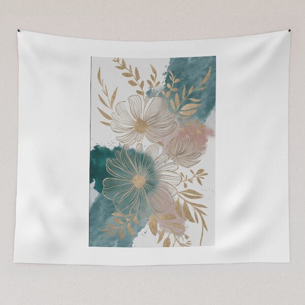 Item preview, Elegant Gold Teal Watercolor Floral Art designed and sold by NNCollection.
