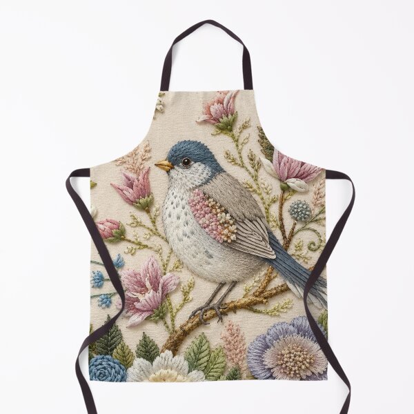Item preview, Blue Songbird Botanical Faux Embroidery designed and sold by HavuNordicShop.